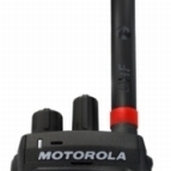 Radio with two knobs and an antenna, brand Motorola.