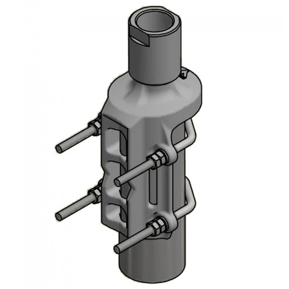 3D model of a technical component with pipes and fittings.