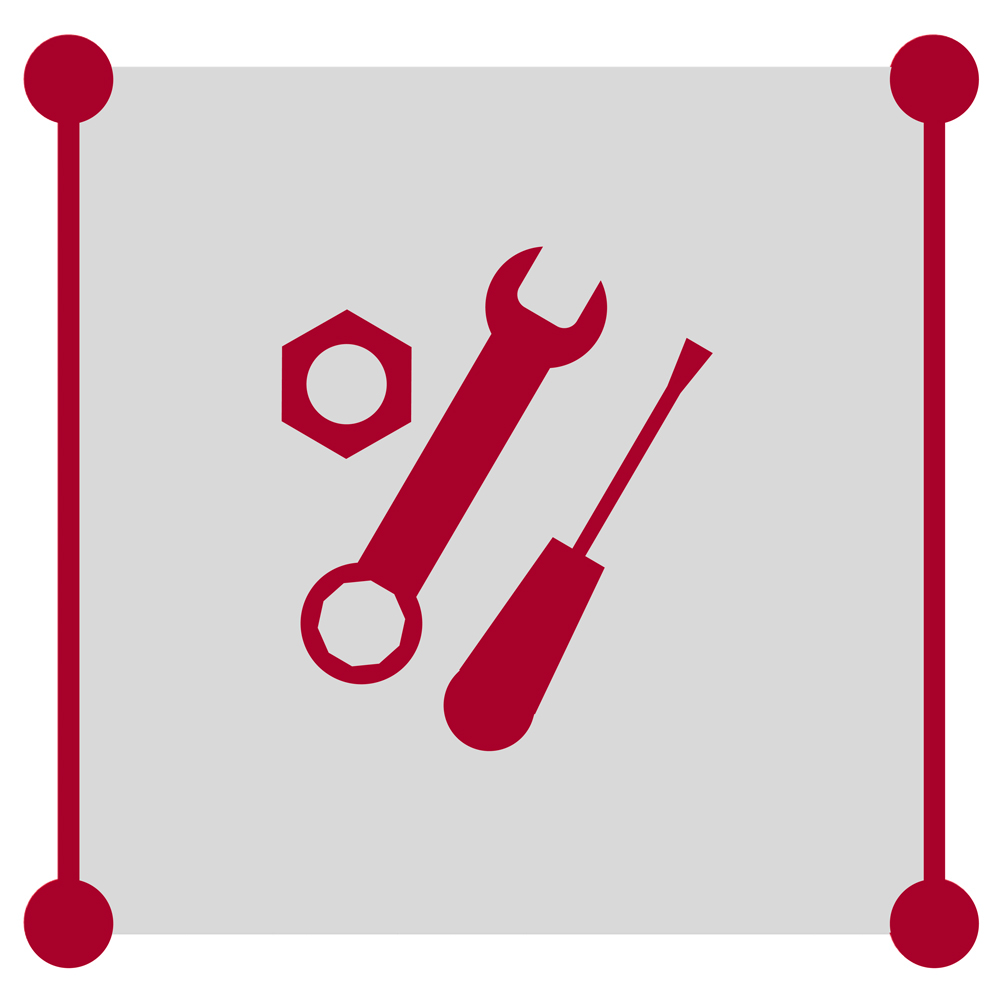 Symbol mit Schraubenschlüssel, Schraubendreher und Mutter