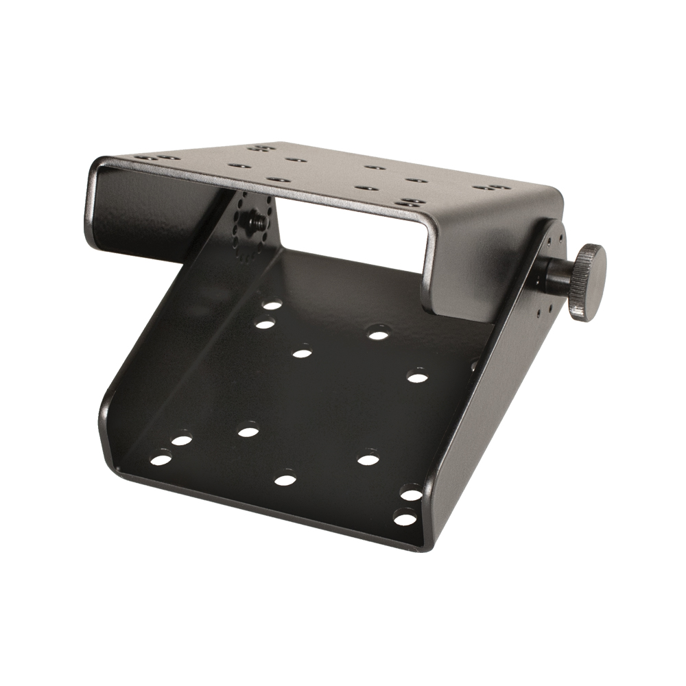 Metal bracket with multiple holes and an adjustment knob.
