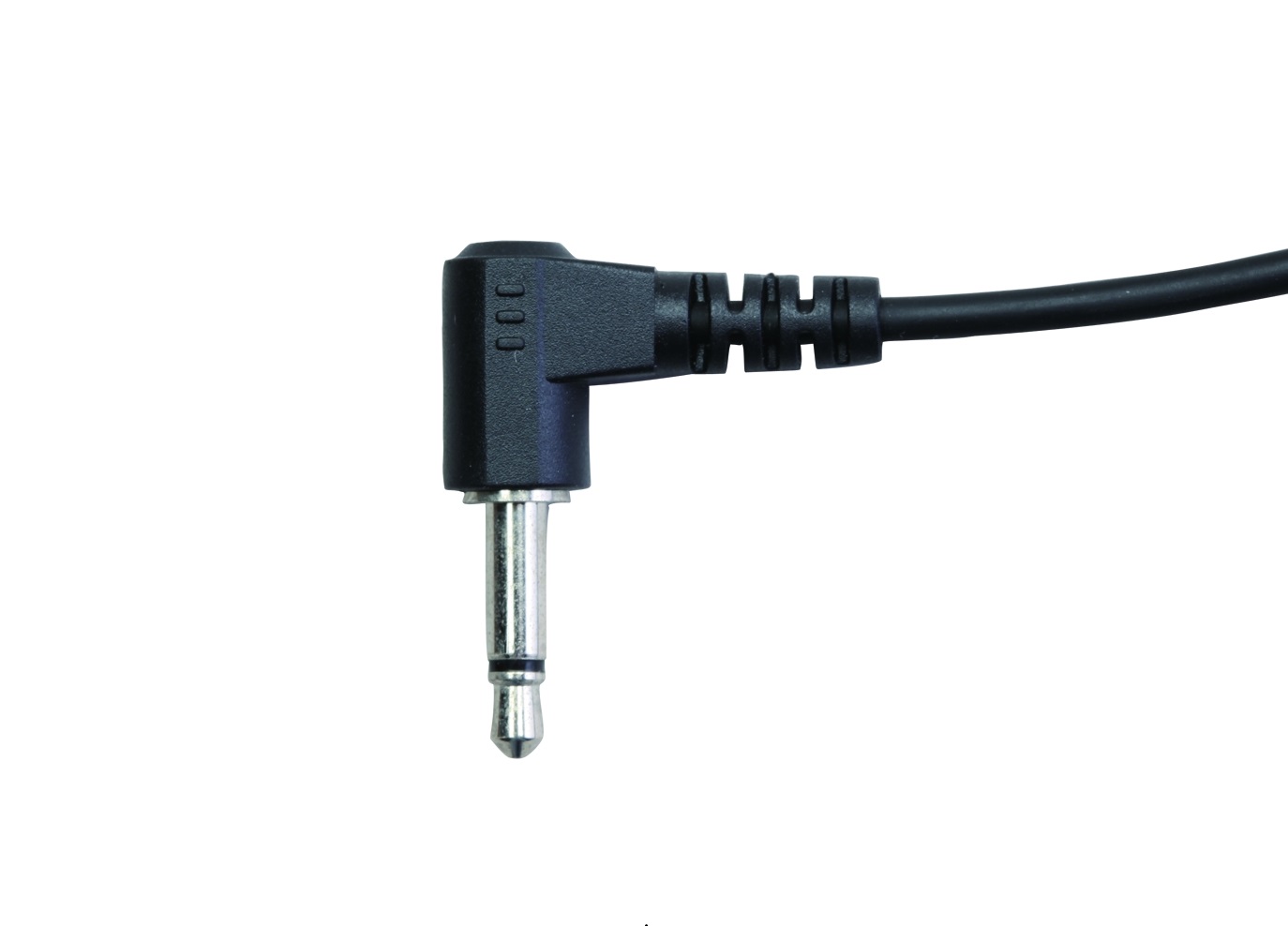 Black right-angle plug with cable, stereo jack plug.