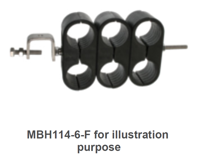 7000-00586400_rfs_01.png Bracket with three clamp rings on metal base.