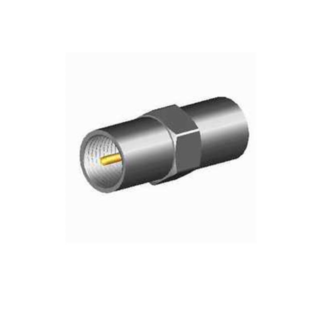 Koaxialstecker mit sechseckigem Gewinde und goldfarbenem Innenkern.
