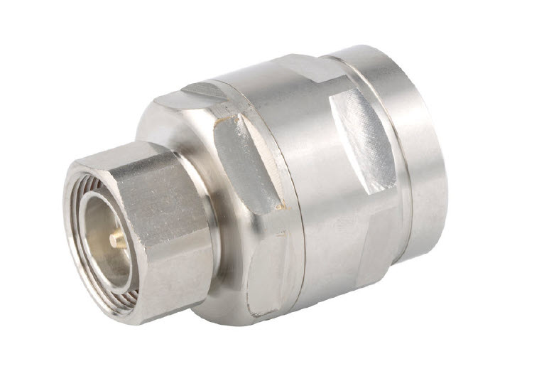 Metal connector with hexagonal screw casing.