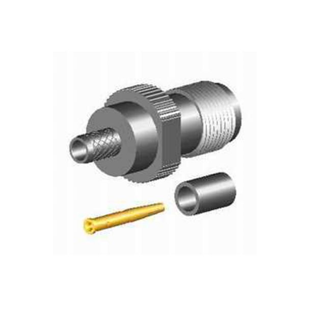 Koaxialstecker mit Metallgehäuse und separater Goldkontaktstift.