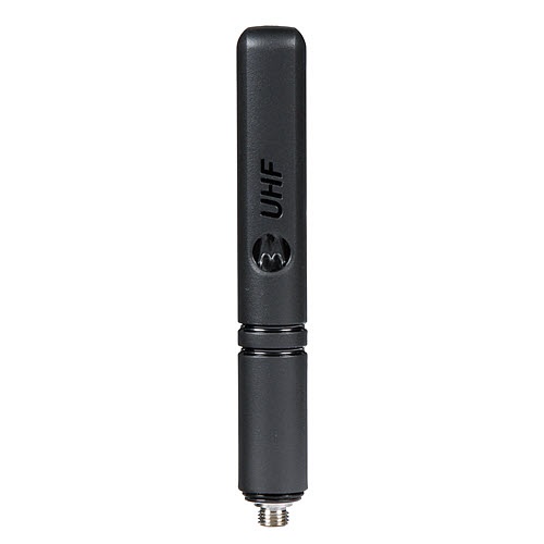 Schwarze UHF-Antenne mit Schraubanschluss.