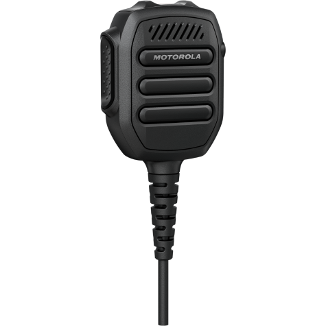 Schwarzes Funkmikrofon mit Kabel und Knöpfen.