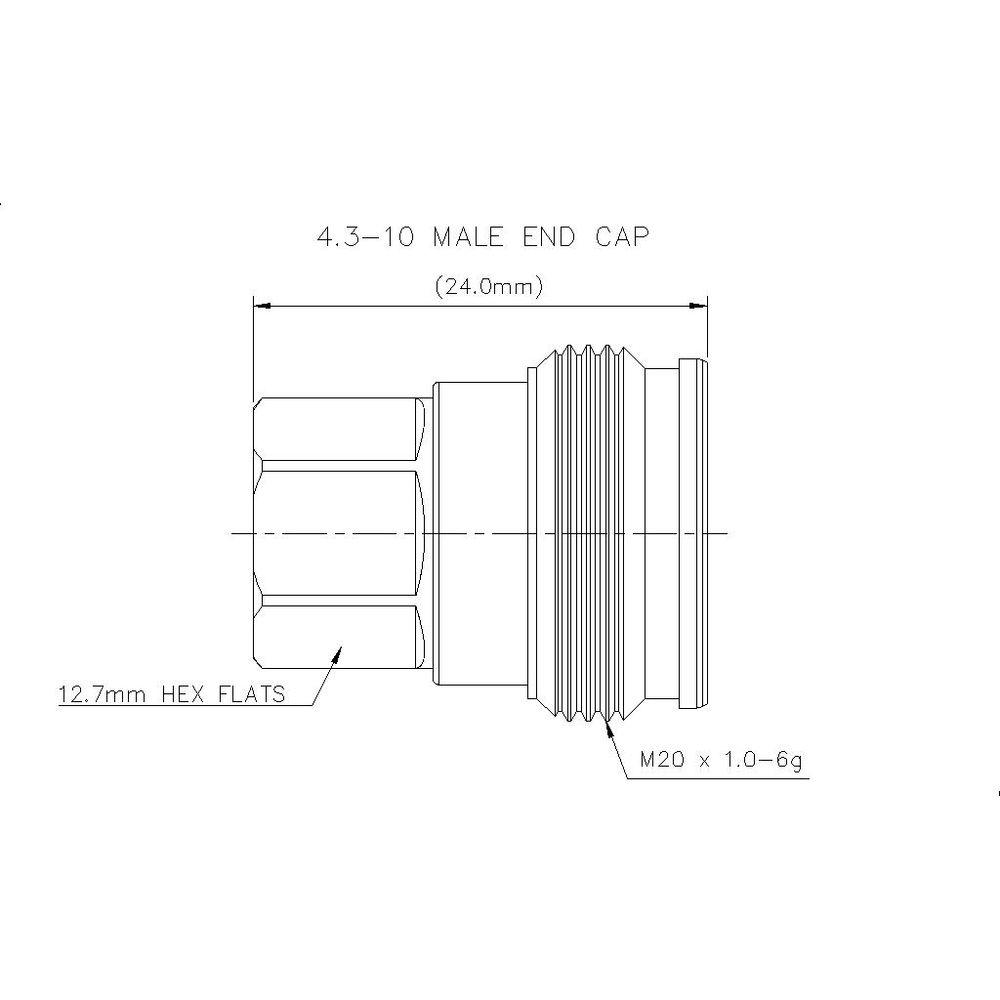 Technische Zeichnung eines 4.3-10 Endkappe mit Maßen.