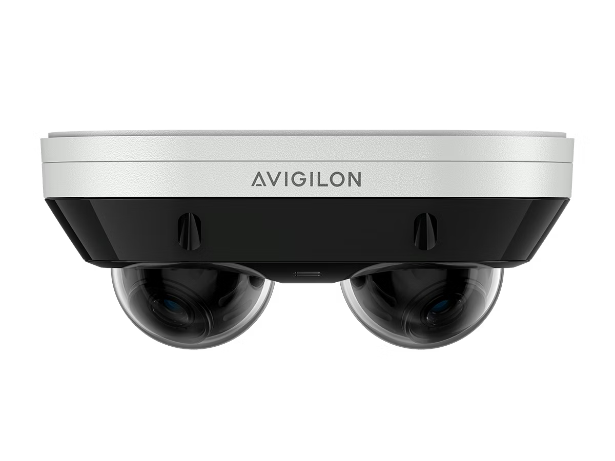 Überwachungskamera mit zwei Linsen, Avigilon-Logo auf Oberseite.