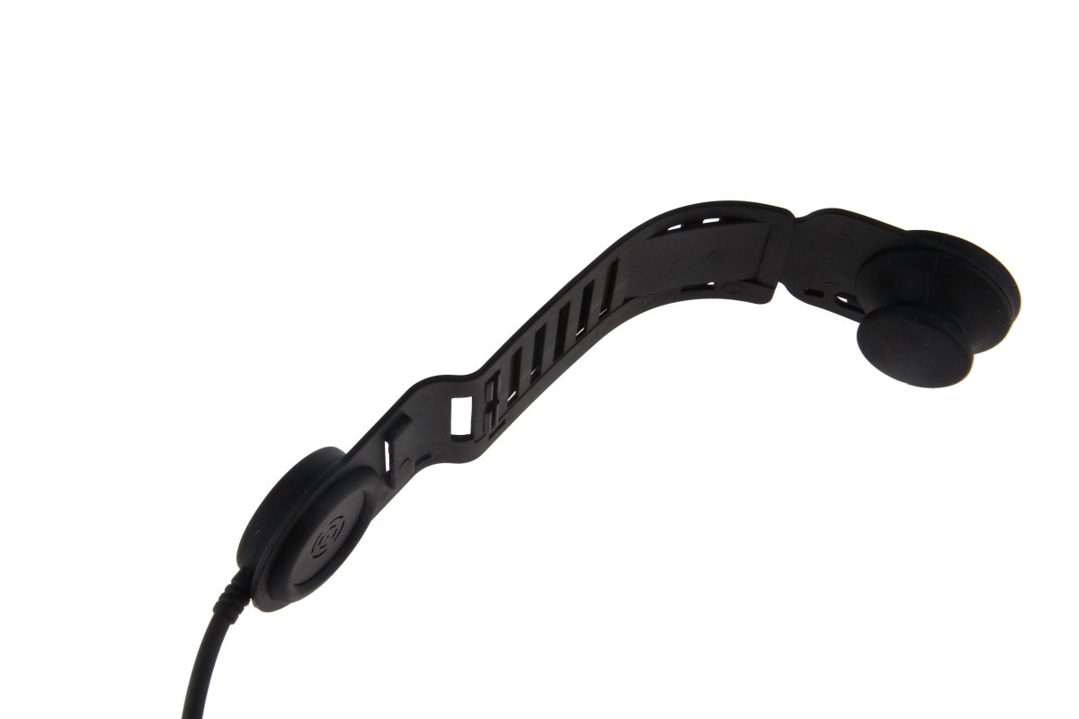Black Bluetooth headphones with flexible band and round ear pads.