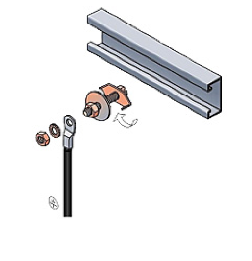 7000-00616900_rfs_01.png Explosionszeichnung einer Kabelverbindung mit Metallhalterung und Schraube.
