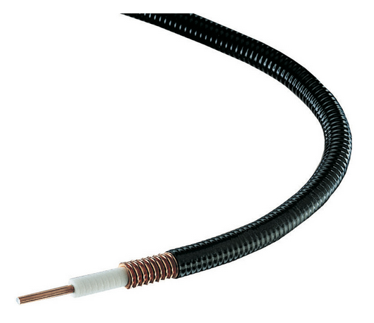 Koaxialkabel mit schwarzer Ummantelung und Kupferspule.