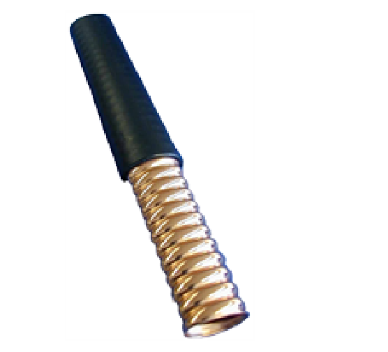 Flexibler Metallschlauch mit schwarzem Kunststoffgriff.