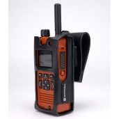 Funkgerät in schwarzer Halterung mit Display und Tasten