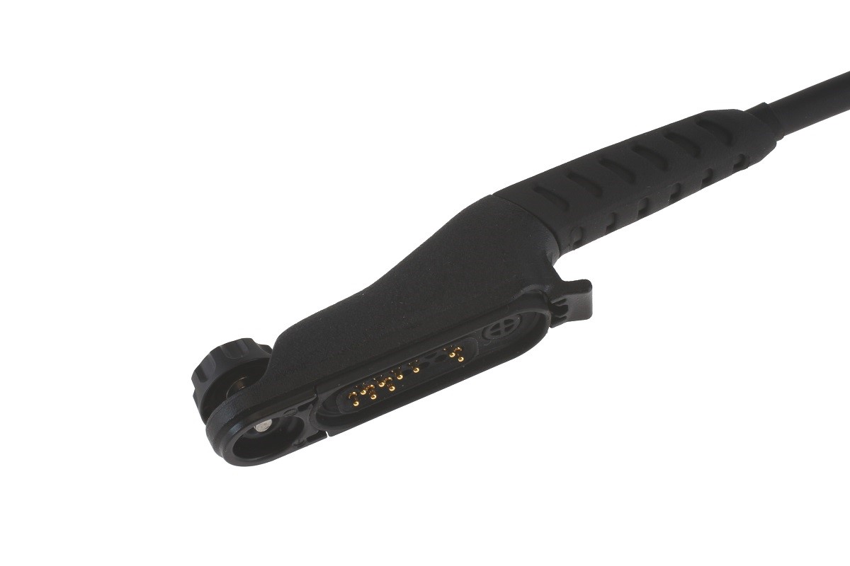 Schwarzes magnetisches Ladekabel mit goldenen Pins.
