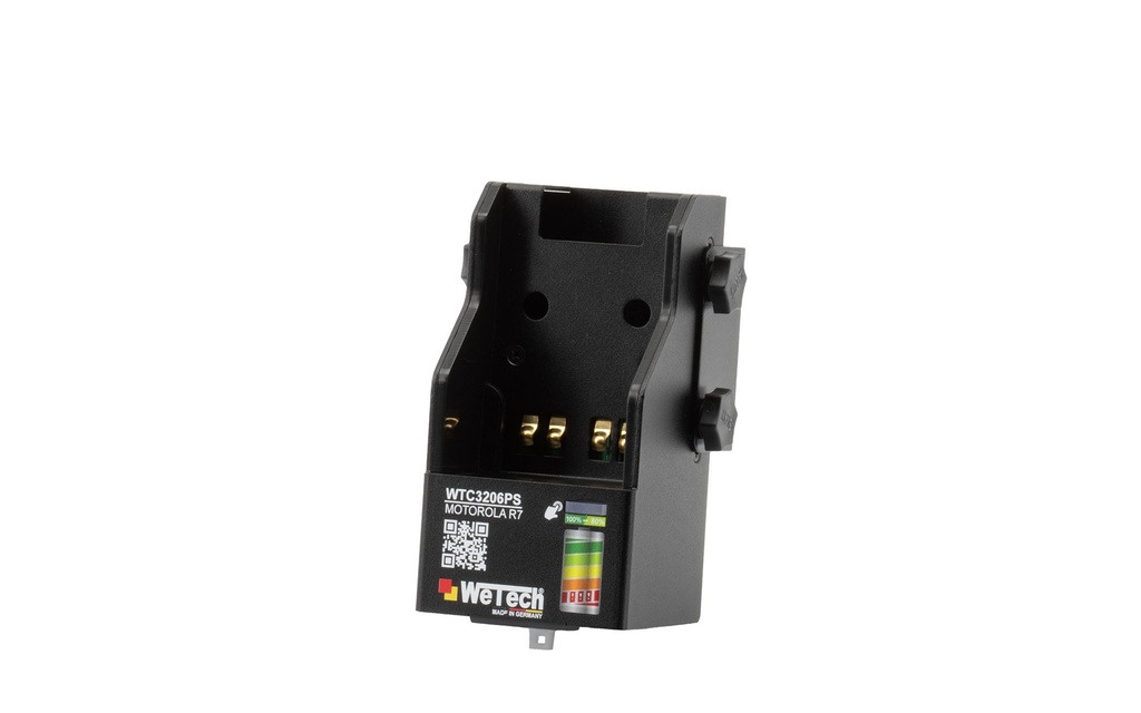 Schwarzes elektronisches Gerät mit QR-Code und LED-Anzeige.