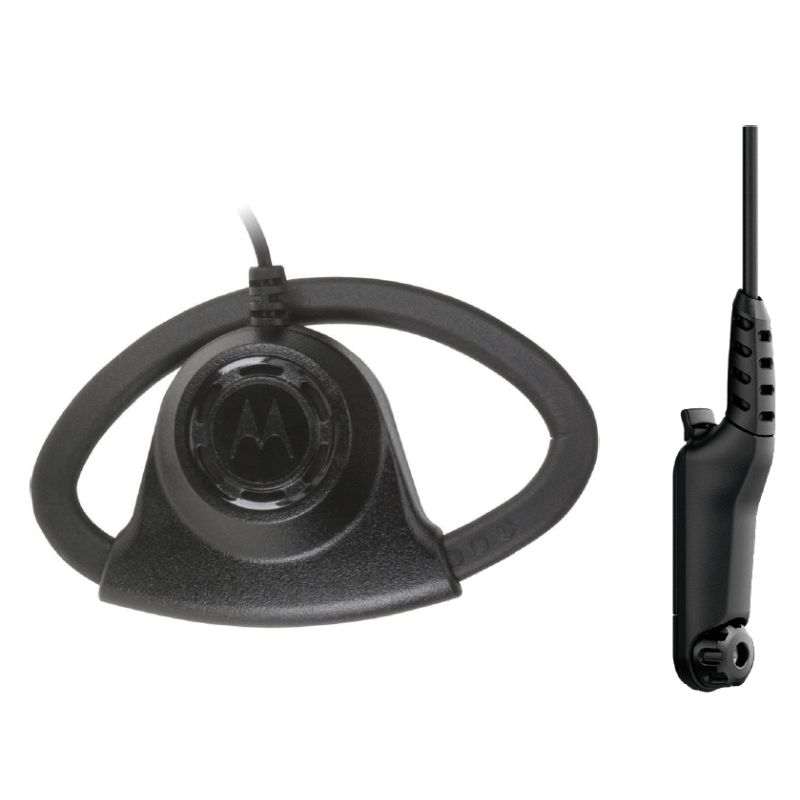 Black earpiece and microphone set with cable.