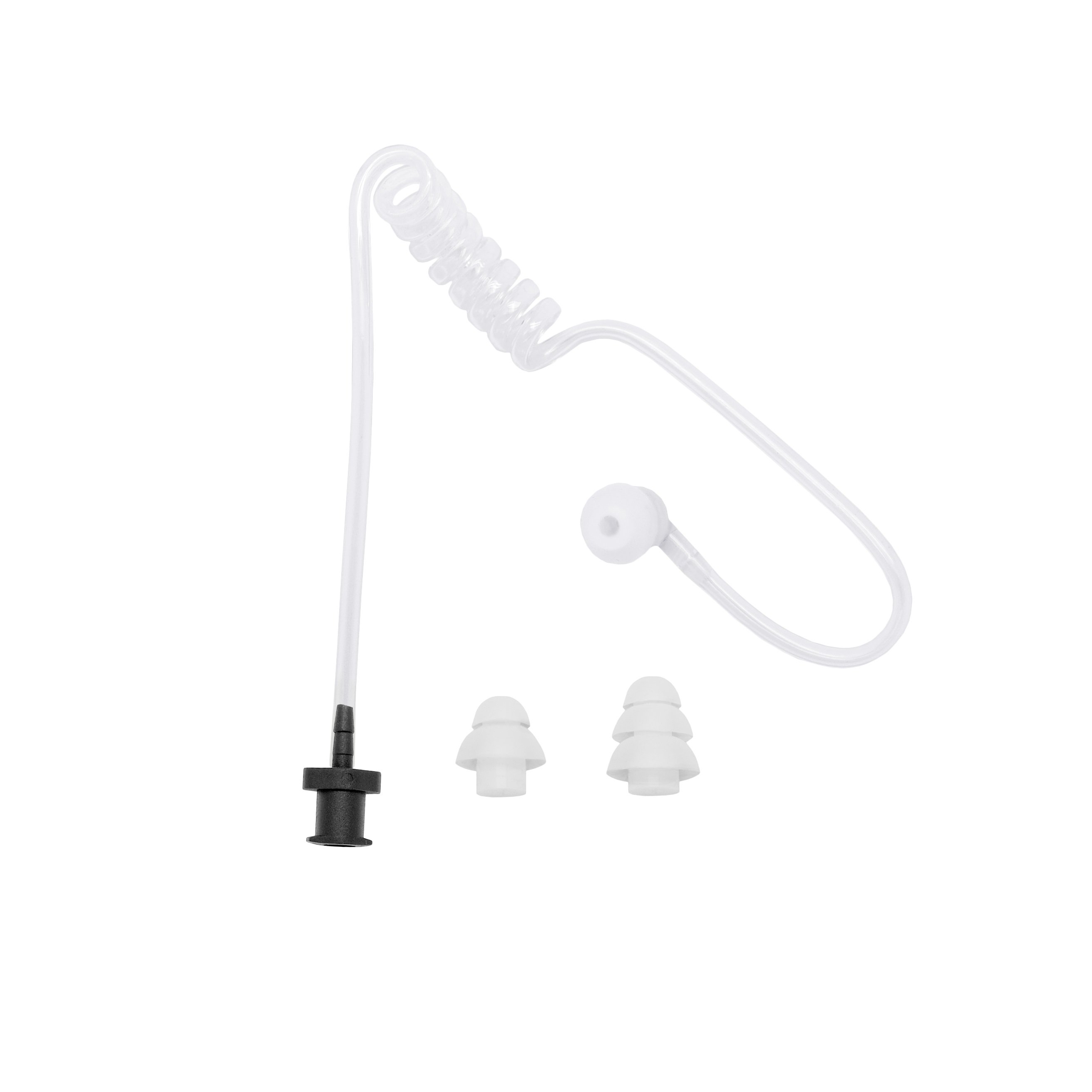 7000-00747200_cop_01.jpg Clear acoustic tube set with two pairs of ear tips and black connector.