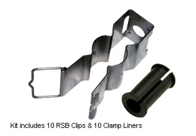 Metallclip und Kunststoffhülse, Set mit 10 RSB-Clips und 10 Klemmliners.