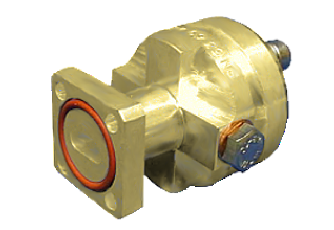 7000-00620700_rfs_01.png Metallisches Ventil mit vier Schraubenlöchern und Dichtung.