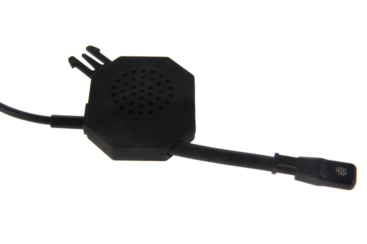 Schwarzes Mikrofon mit flexiblem Arm und Kabel.
