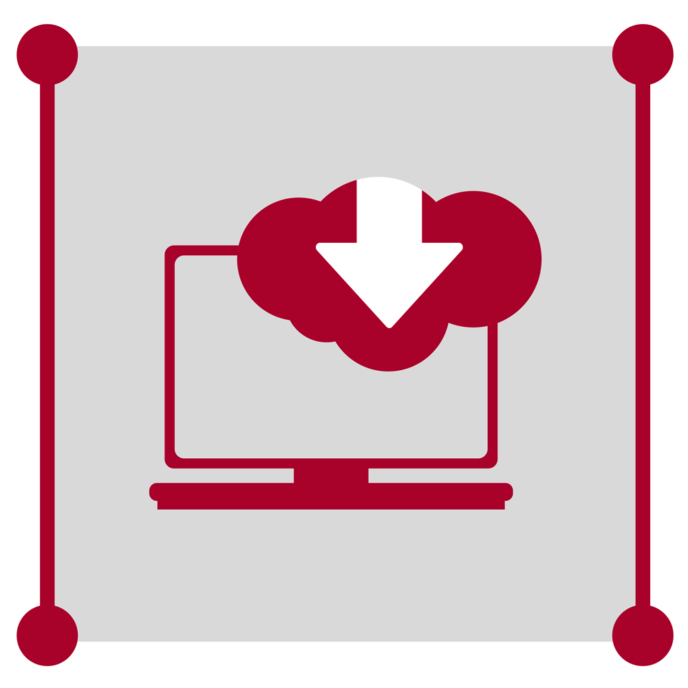 Computerbildschirm mit Wolke und Abwärtspfeil, Software-Download