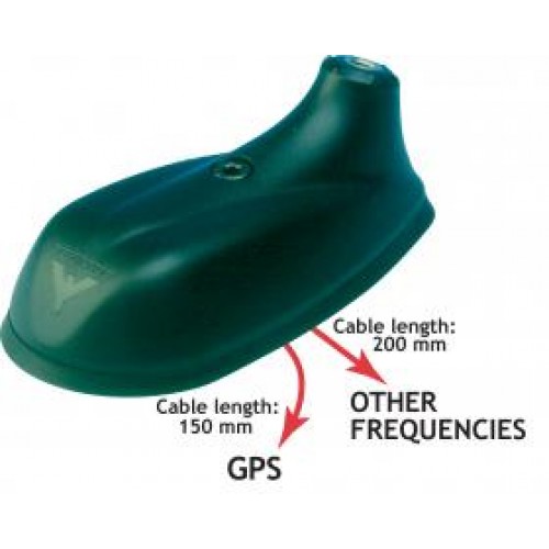 Antennengehäuse mit zwei Kabeln: GPS-Kabel 150 mm, anderes Frequenzkabel 200 mm.