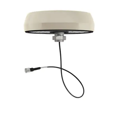 Round, beige antenna with cable connector at bottom.