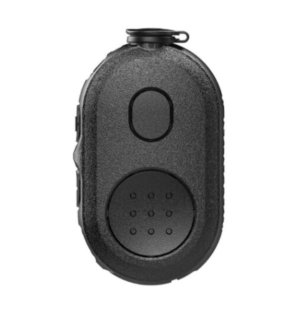 7000_00753845_MOT_01.jpg Black oval device with two buttons on front, top small, bottom larger.