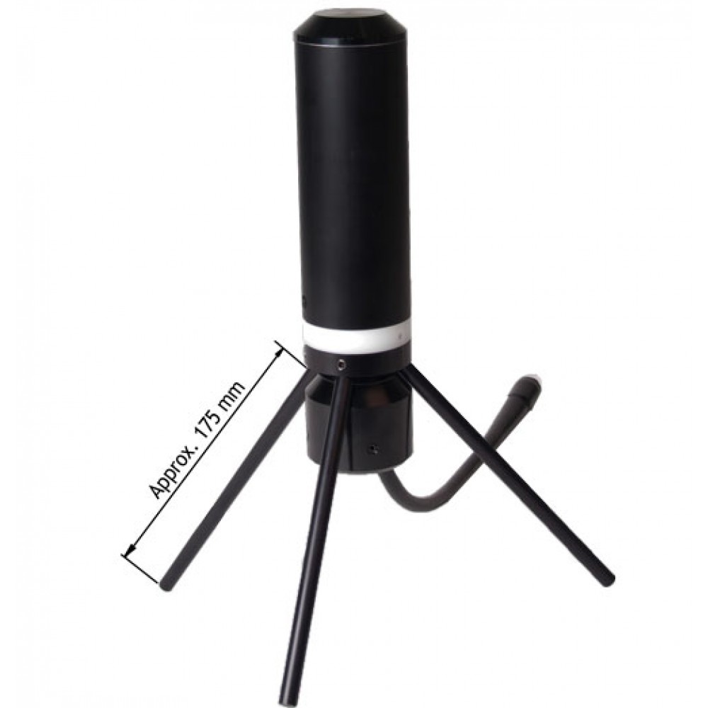 Black cylindrical device on a tripod stand, approximately 175 mm tall.