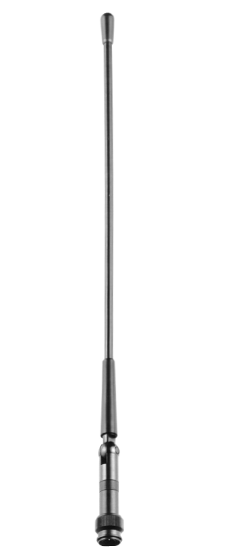 Schwarze Teleskopantenne mit Metallbasis.