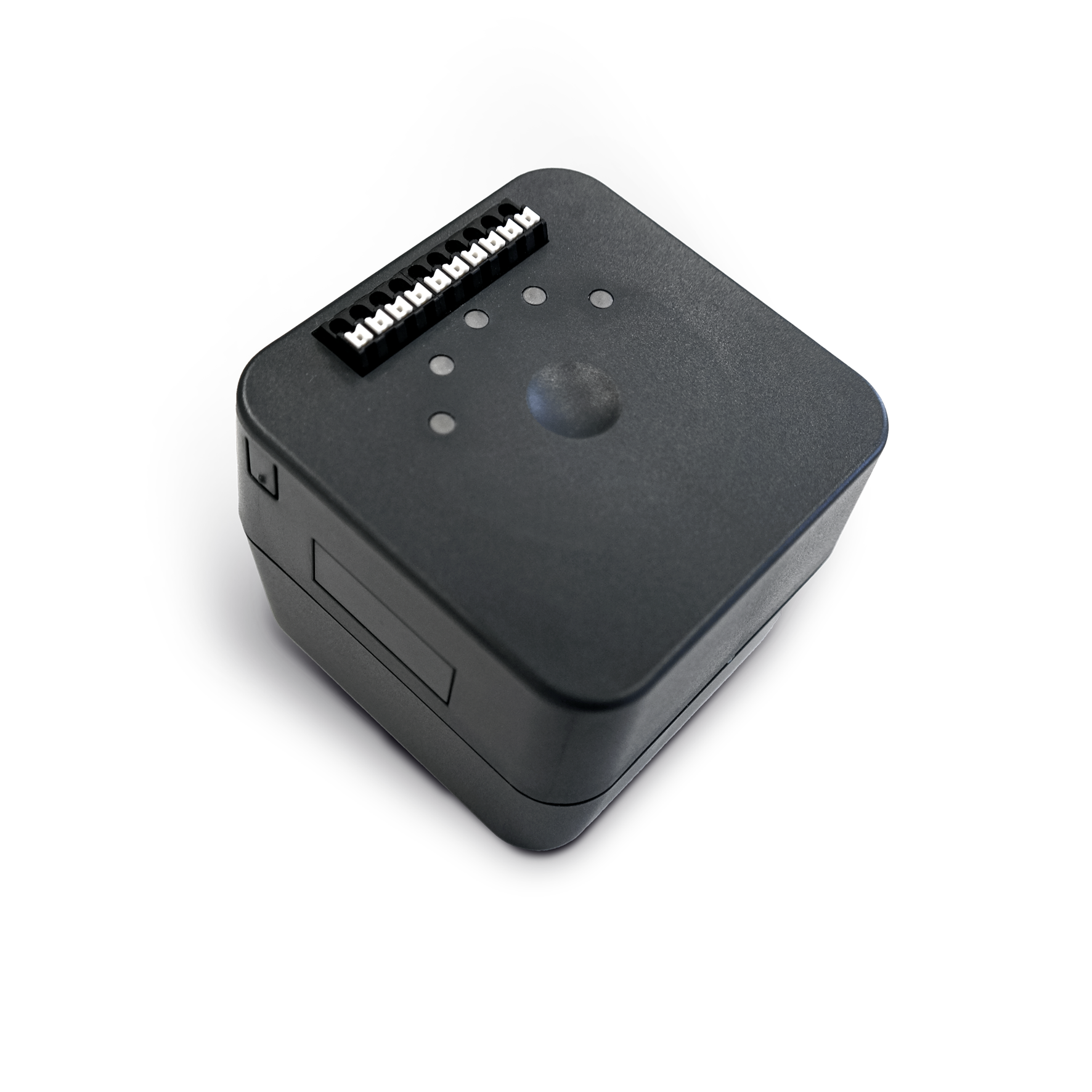 Small black technical device with connectors on top.