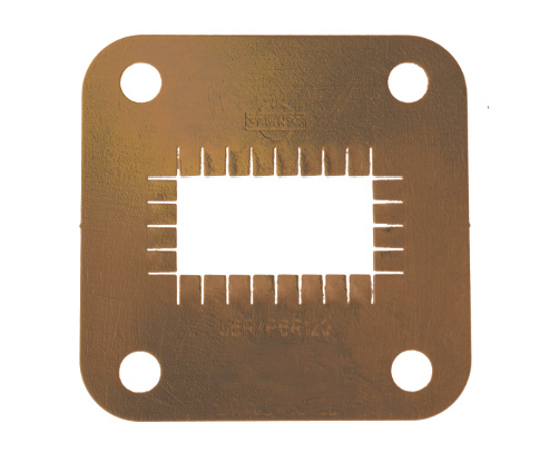 7000-00660900_rfs_01.png Square metal plate with opening and 22 slots, holes at corners.
