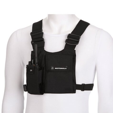 Black radio harness on a white background.