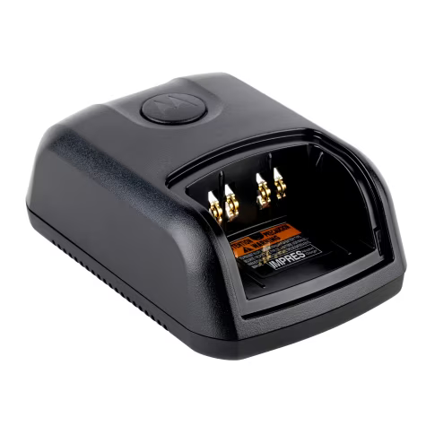 Black charger with three gold contacts.