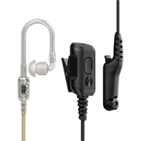Ohrhörer und Mikrofon mit Kabel für Kommunikation.
