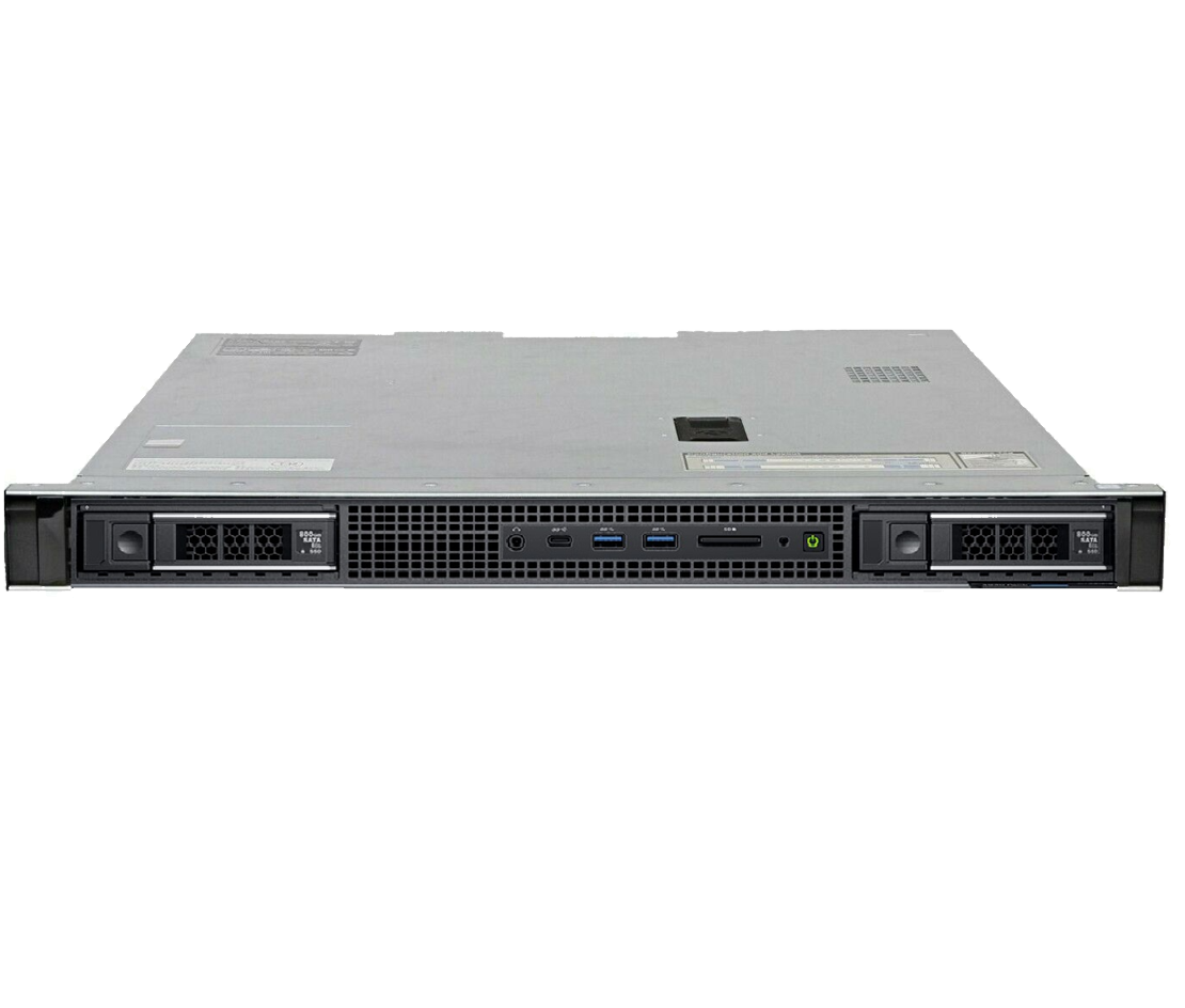 Frontansicht eines flachen Servers mit Anschlüssen und Lüftungsschlitzen.