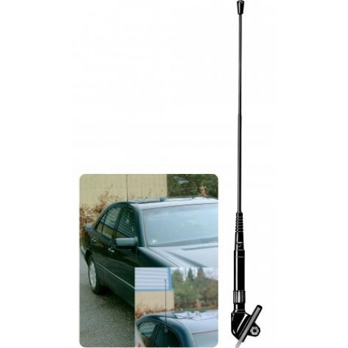 Auto mit montierter schwarzer Antenne, Detailansicht der Befestigung.