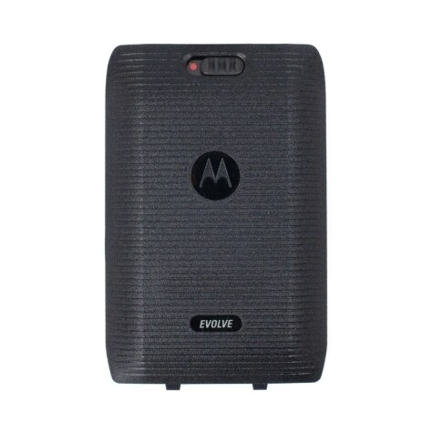 Schwarzer Motorola Akku mit EVOLVE-Label, strukturierte Oberfläche.