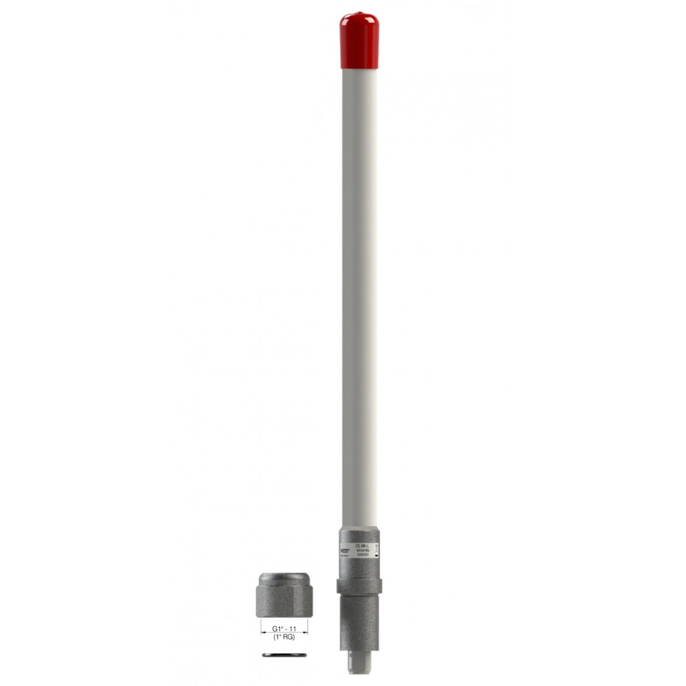 7000-00753579_pro_01.jpg Graue Antenne mit roter Spitze und abnehmbaren Gewindeteilen unten.