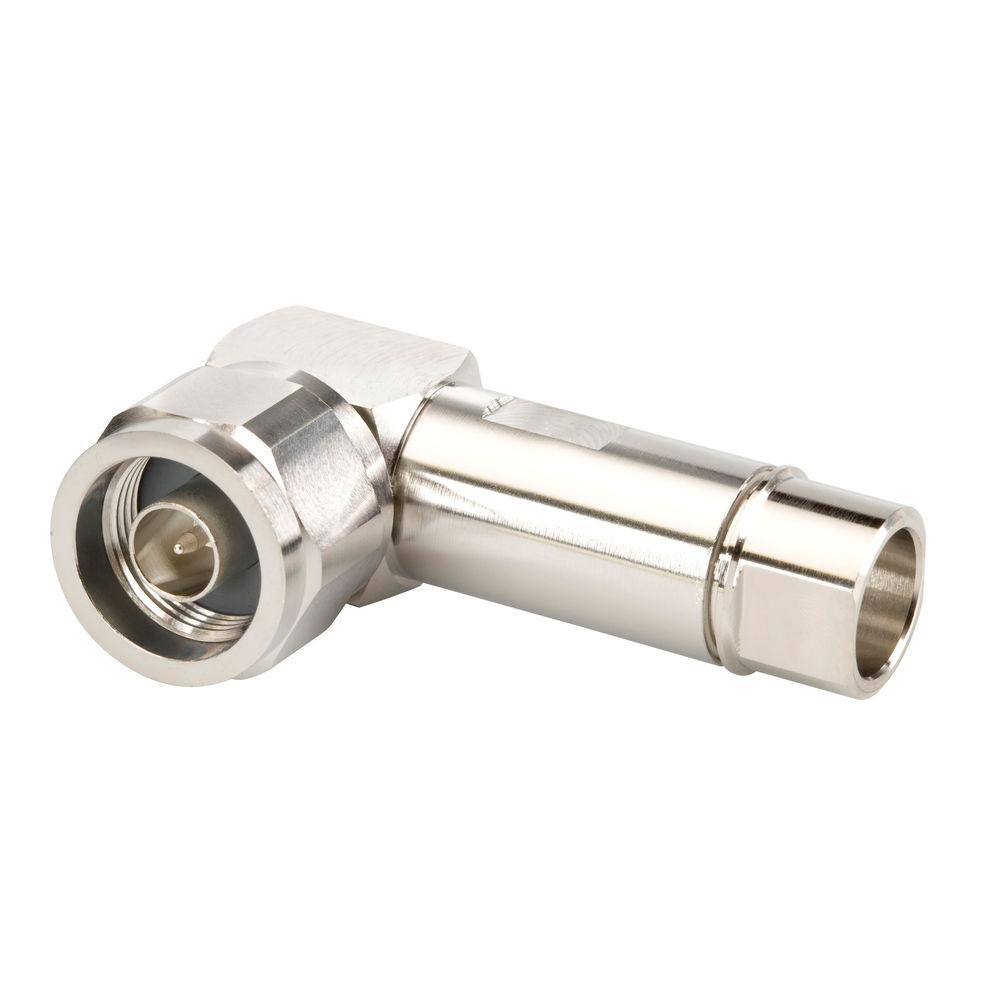 Metallwinkelstecker mit internem Gewinde auf weißem Hintergrund.