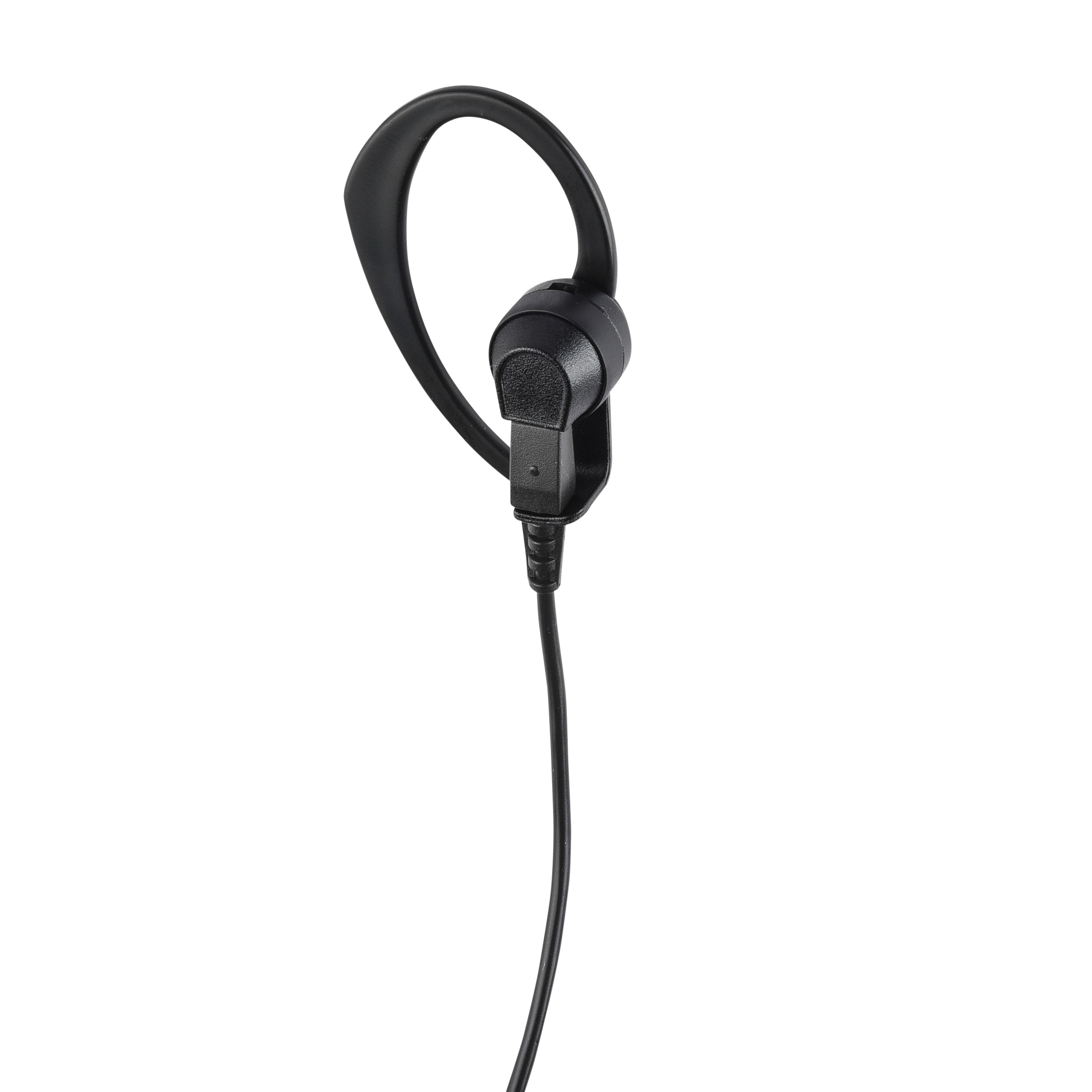 7000-00209600_mot_01.jpg Black ear-hook headphone with cable.