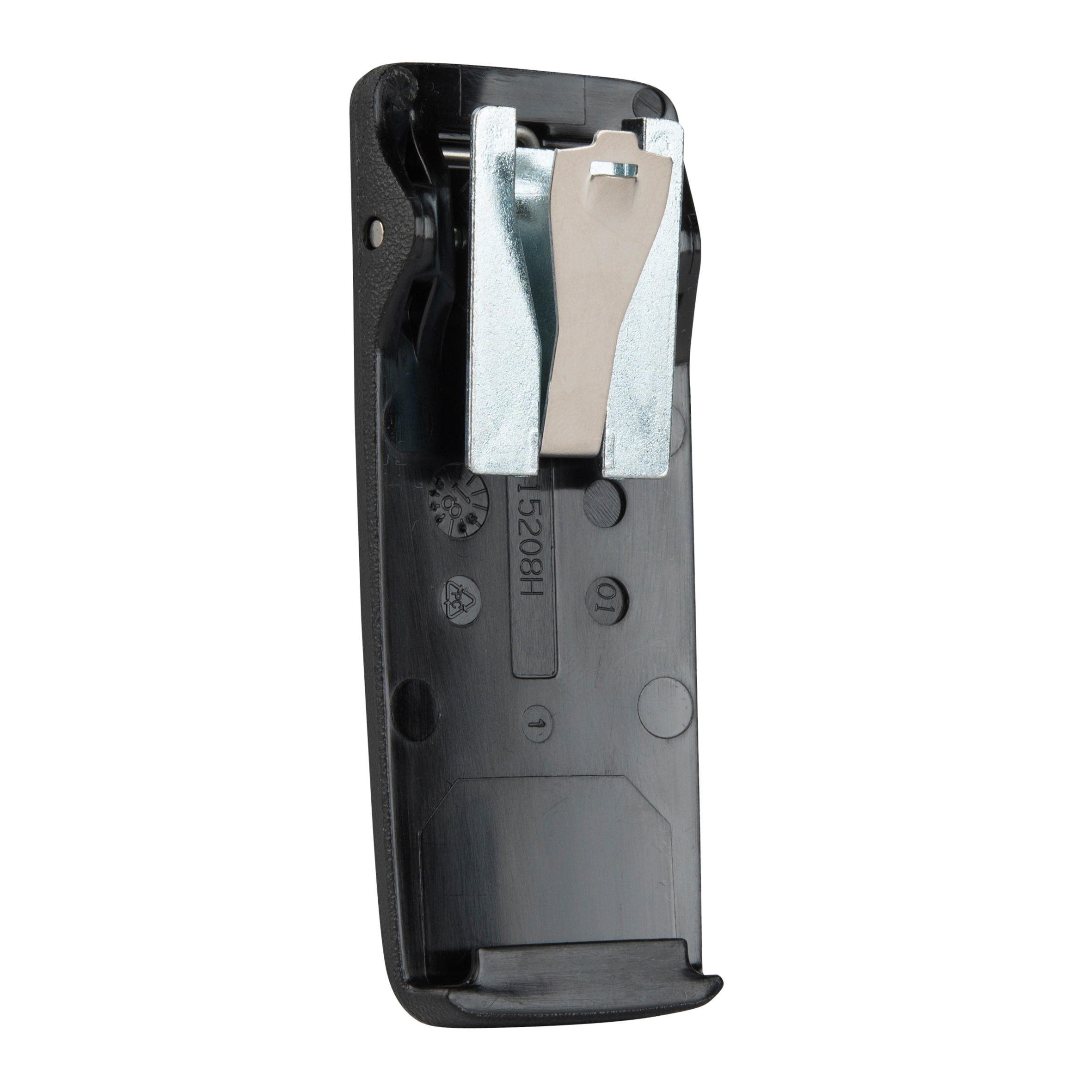 Schwarzer Kunststoffgriff mit Metallklammer, Ersatzteil.