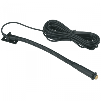 Flexibler schwarzer Schwanenhals mit langem Kabel und Montagehalterung.