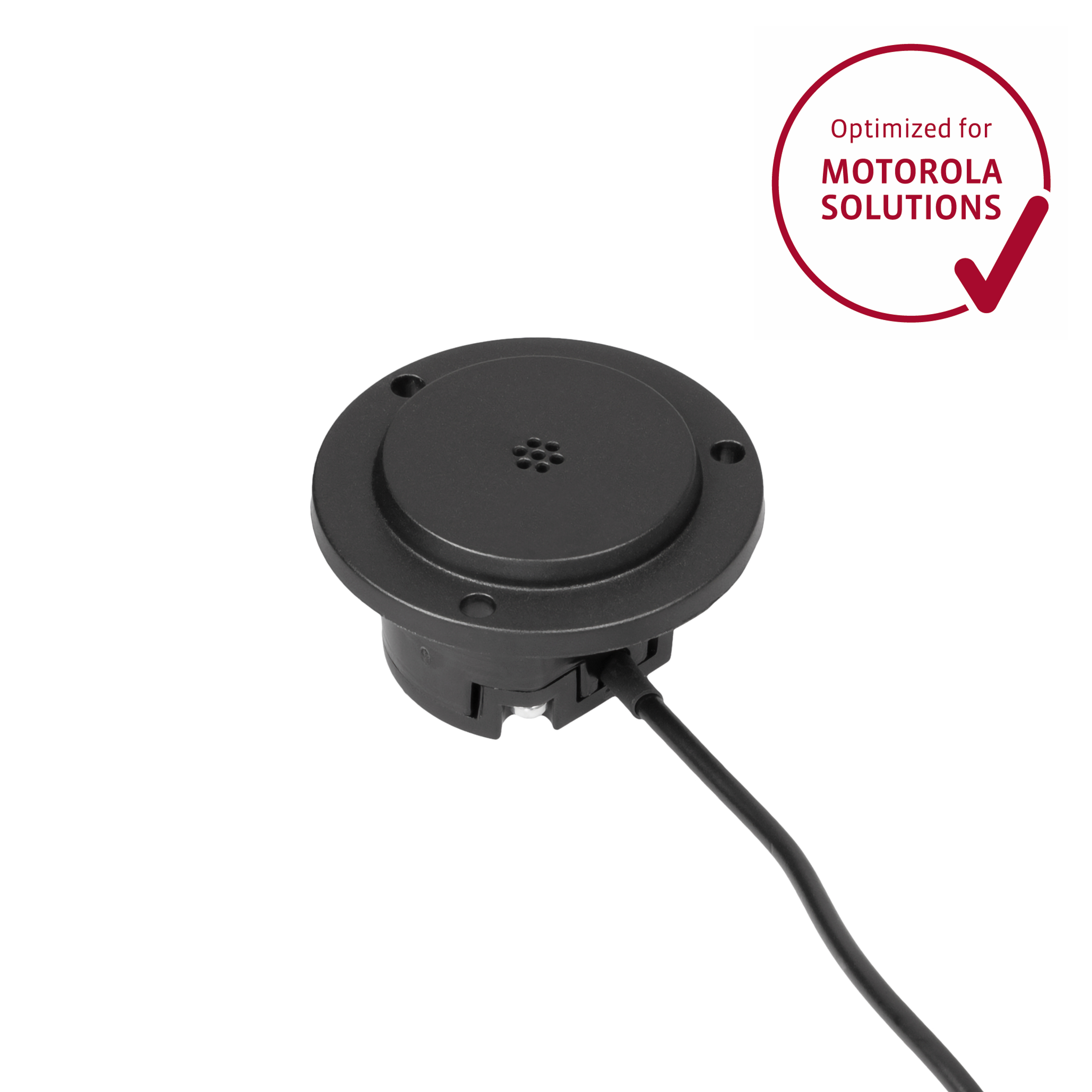 Schwarzer Lautsprecher mit Kabel, optimiert für Motorola Solutions.