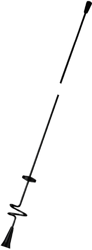 Black riding crop with long handle and leather tip at the end.