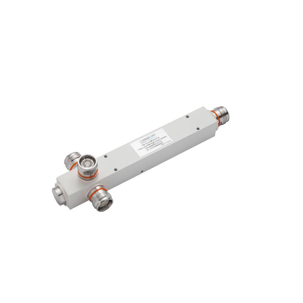 Coaxial coupler with two end connectors and two side connectors.
