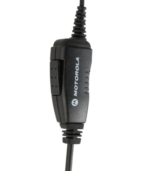 Schwarzes Audiokabel mit Zwischenstecker und Motorola-Logo.
