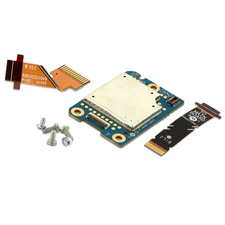 Elektronische Platine mit zwei Kabeln und vier Schrauben.