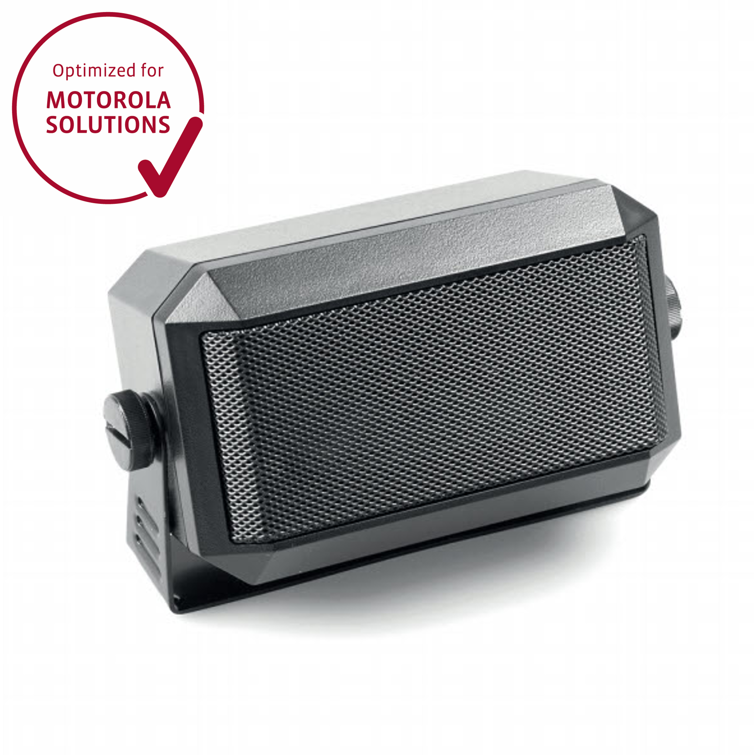 Black speaker with mesh cover, optimized for Motorola Solutions.
